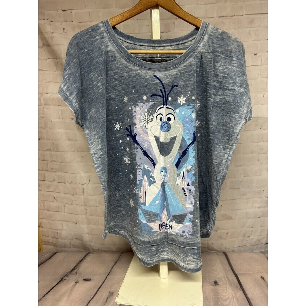Disney Parks Frozen Ever After Top Womens XL Light T Shirt Blue Casual Olaf Elsa